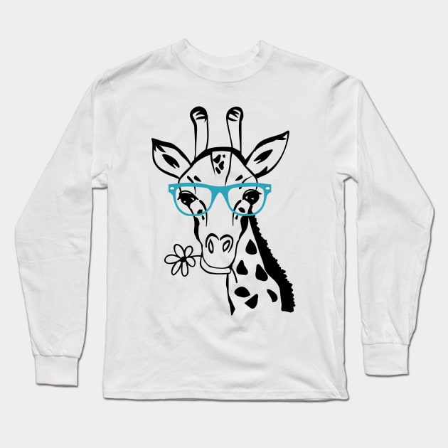 Giraffe Spirit Animal Trendy Funny Face With Glasses In Zoo Long Sleeve T-Shirt by mangobanana